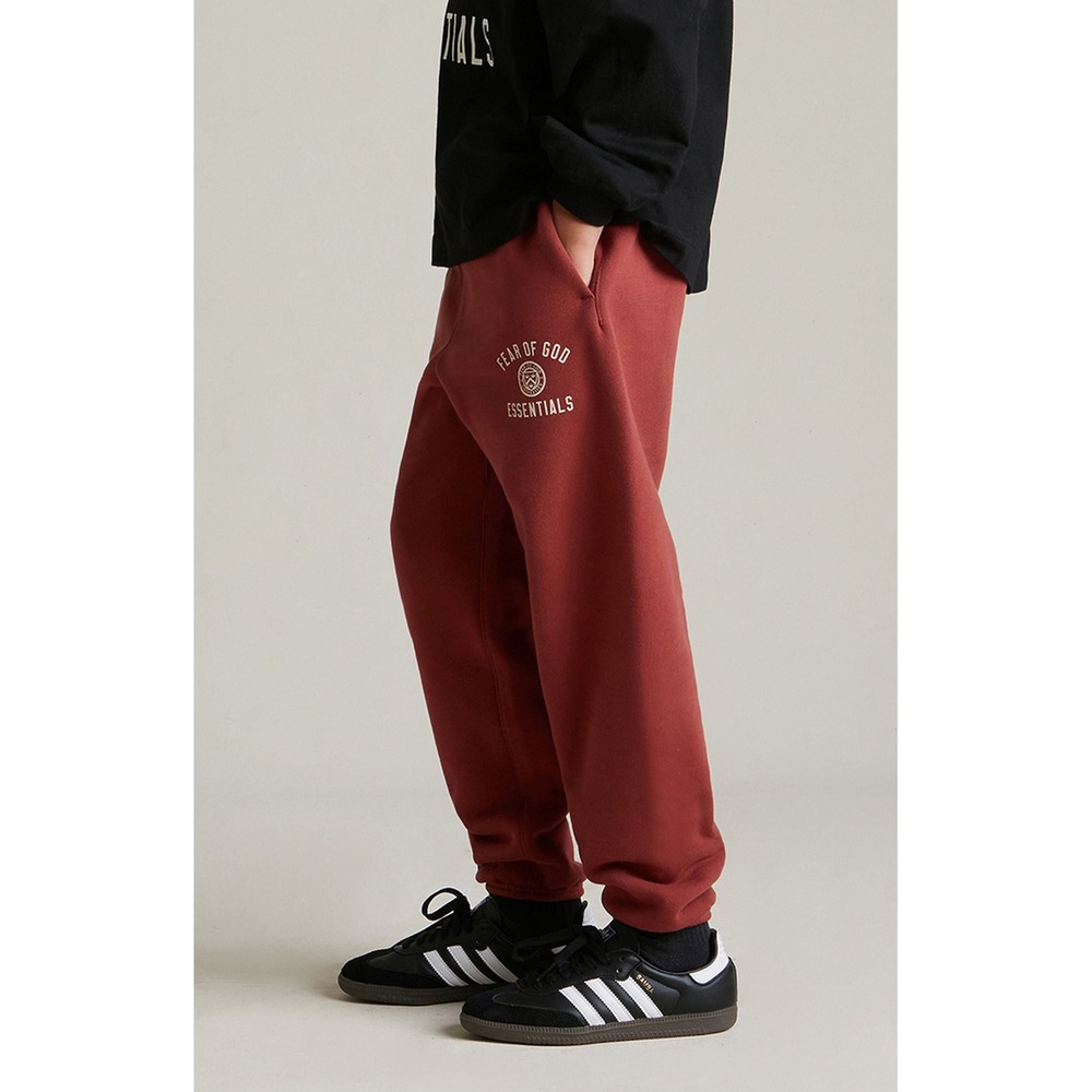Fear of God Essentials Sweatpants Kids 8 Crimson Red University Logo Joggers - Picture 2 of 12